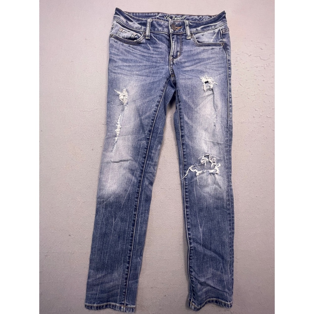 VS Denim Pencil Jeans Cotton Blend Distressed Blue 0 Womens